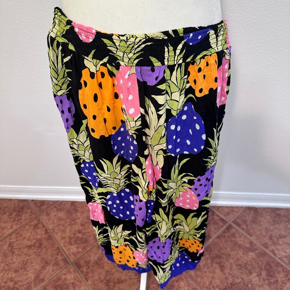 VTG Boho Fruit Print Crop Beachy Festival Culotte Pants Women Size M Black Multi